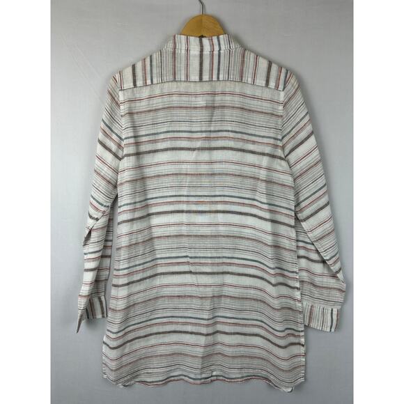 Garnet Hill Easy Linen Tunic Striped Button Up Top Long Sleeve Women's Size S - Picture 6 of 9